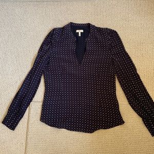 Joie navy print dot blouse with gorgeous detail